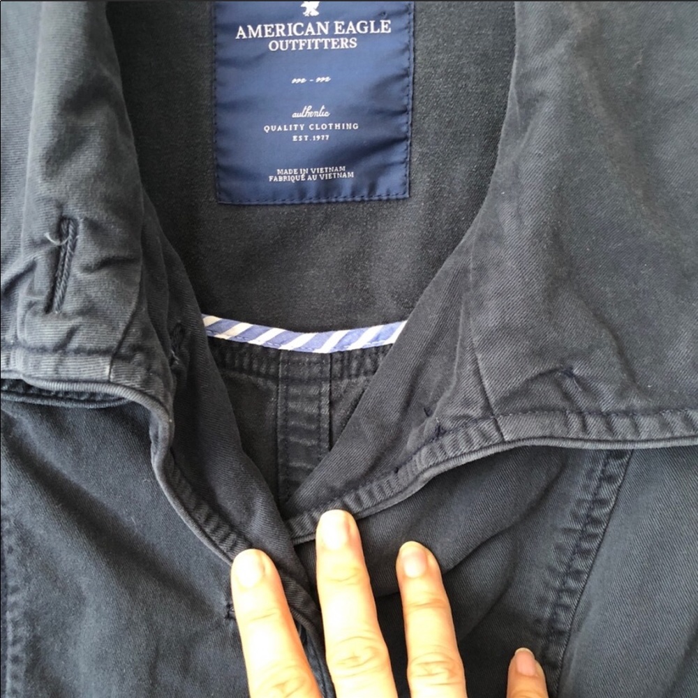 American Eagle Outfitters Navy Blue Utility Jacket Adjustable Collar Coa… - Picture 9 of 12